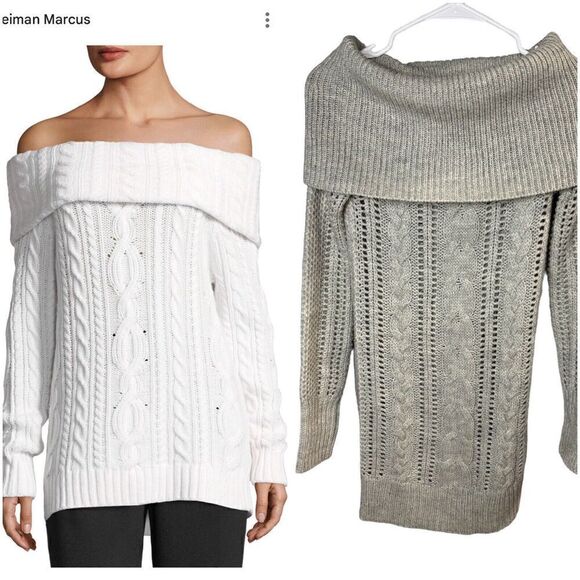 CLUB MONACO Off Shoulder Shawl Collar Alpaca Wool Sweater Dress Grey Small - Picture 1 of 11